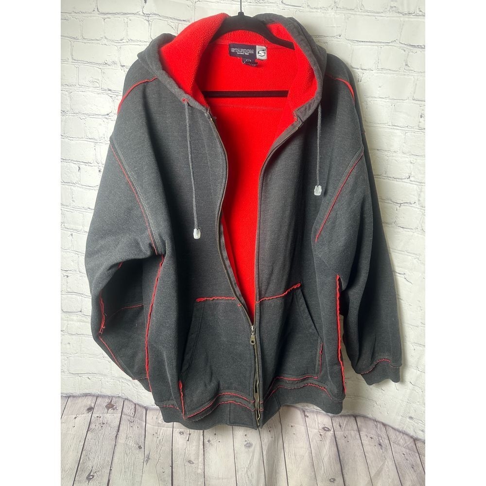 Stardom Sportswear Gray and Red Fleece Jacket with Zip Front XL